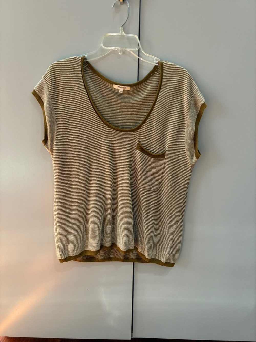 Madewell textured linen-cotton blend, short-sleeved striped sweater